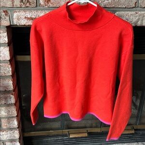 Anthropologie Maeve CARYS Mock Neck Sweater Red Orange Oversized Sweater Size S